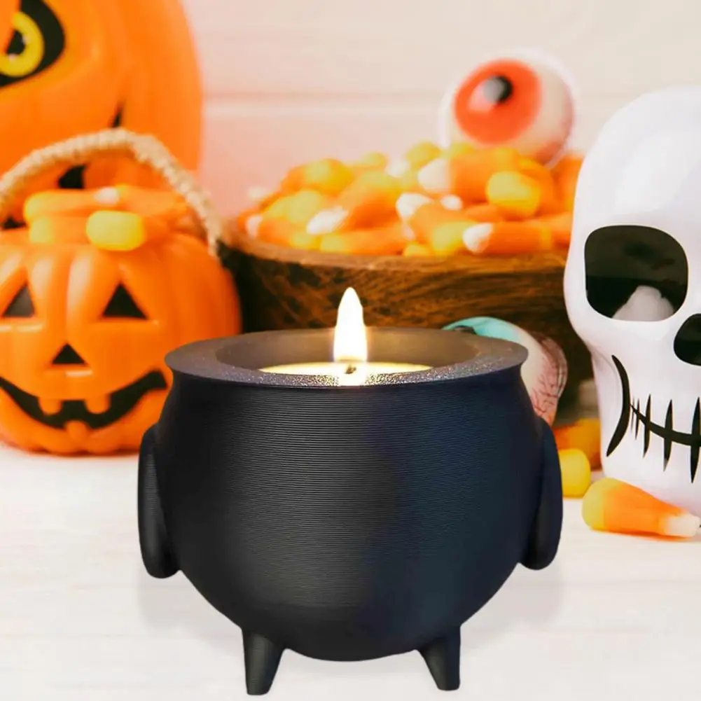 3d Printed Candle Holder Led Tea Light Holder Halloween Cauldron Tea Light Holder Set Spooky 3d Printed Black Witch for Festival