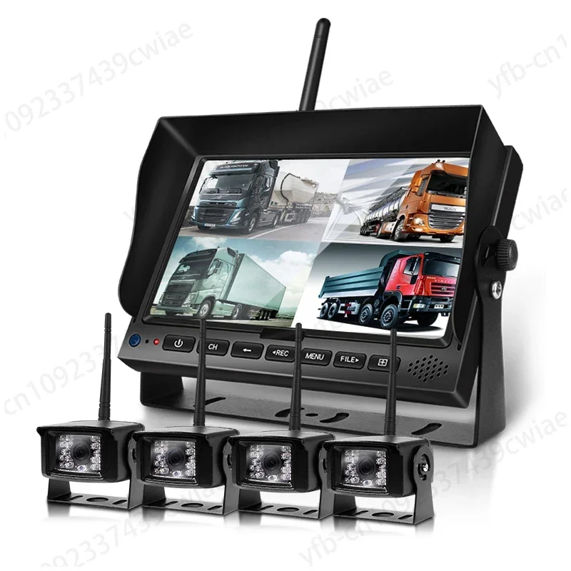 

2.4G 1080P Digital Wireless Camera System Reversing Aid Heavy Truck MDVR 256GB Quad Screen with 4PCS Wireless Backup Camera