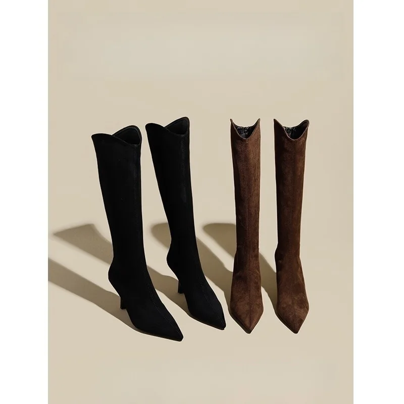 Mode Neue Sexy und Elegante Knielange Lange Schuhe Winter Heißer Verkauf Spitz Bequeme Bankett Schuhe mit hohen absätzen für frauen