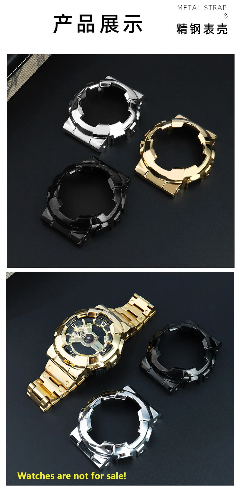 For Casio GA-110 GA-120 GA-100 Solid Stainless Steel Case Men's Waterproof Watchband Bezel GA110 Metal Strap +Case Mod Kit +Tool