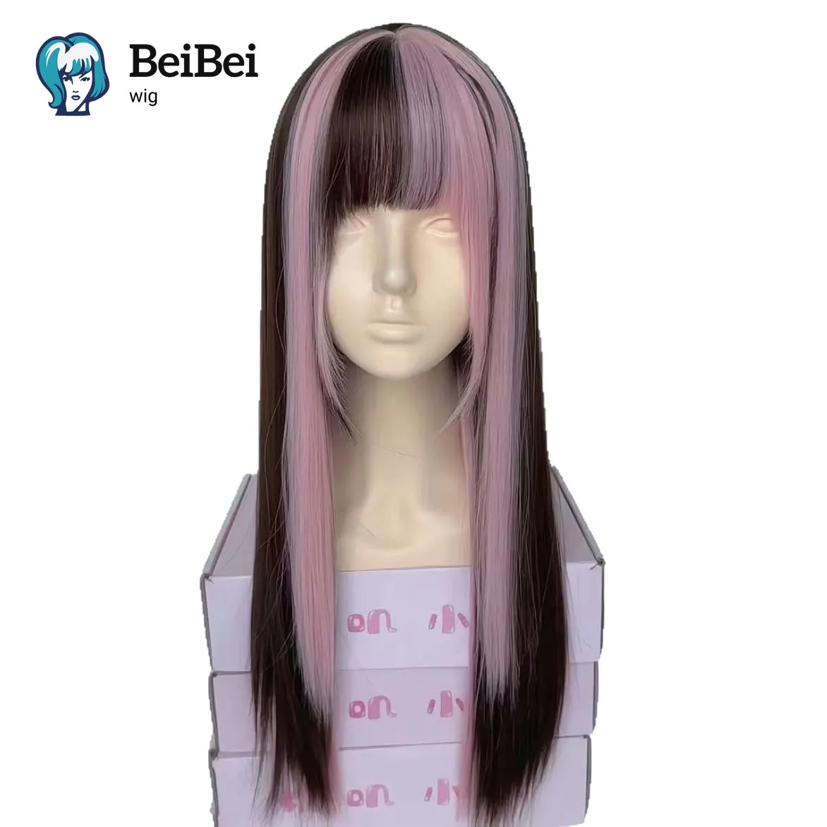 الوردي والبني شعر مستعار للنساء لوليتا شعر مستعار لطيف 24inces طويل مستقيم خصلات الشعر المستعار عقال فو Cheveux فام بيروكات صناعية