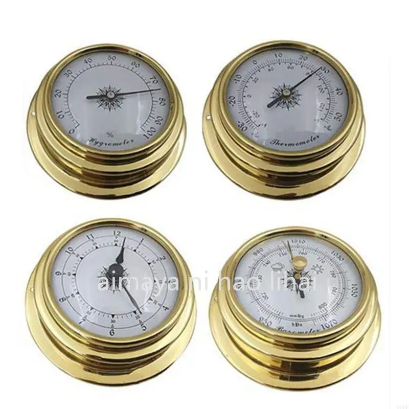 Diameter 145mm - Brass Shell Instrument Kit (Thermometer, Hygrometer, Barometer, Clock)