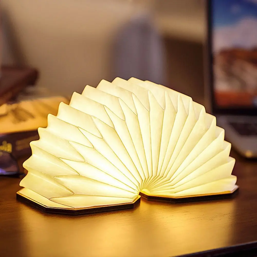 

Portable Folding Book Lamp with Detachable Hand Strip 360 Degrees Rotated Wooden Flip Night Light Durable Soft Light