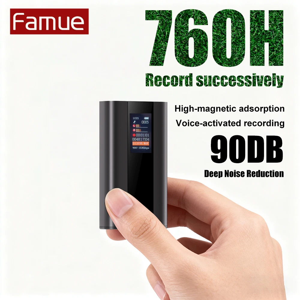 Famue L27 High-magnetic Adsorption Voice Recorder 2025 New - 760H Recording, 90DB Noise Reduction, 64GB, HD Sound, Compact,