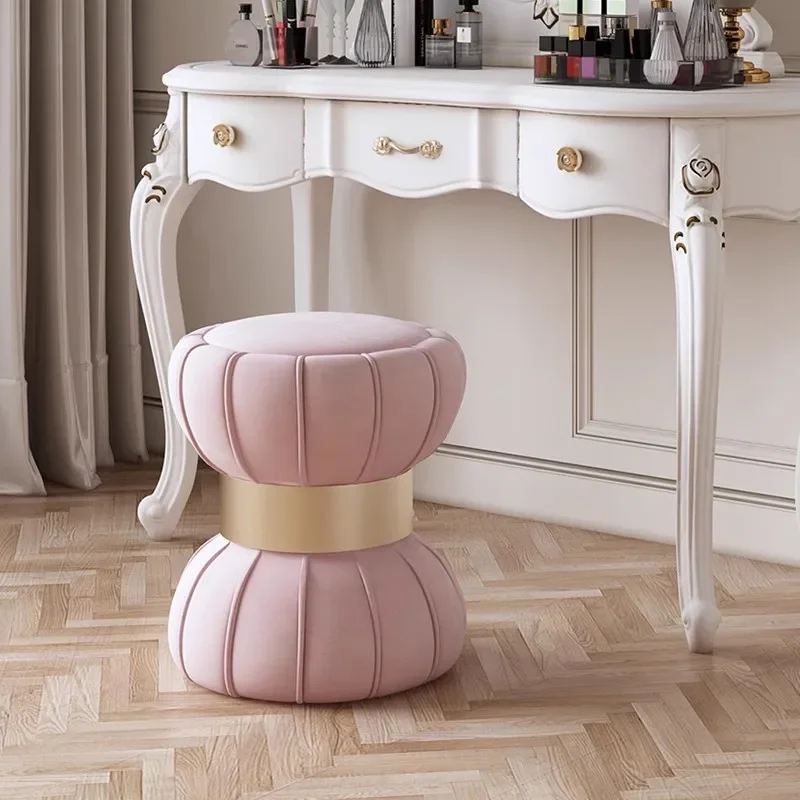 

PK55: Luxury Makeup Stool, Pink Wooden Round Stool, Girls' Bedroom Pink Vanity Chair, Storage Stool, Designer Makeup Chair