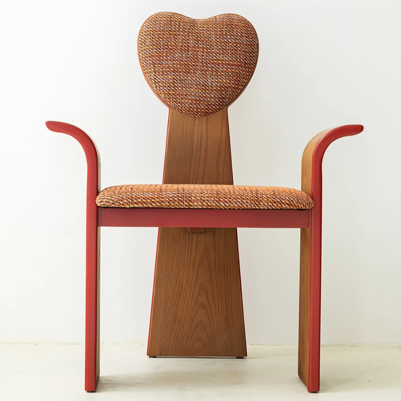 

Peach Heart Chair | Tea Chair French Medieval Solid Wood Dining Chair American Retro Backrest Armchair Dining Table Household