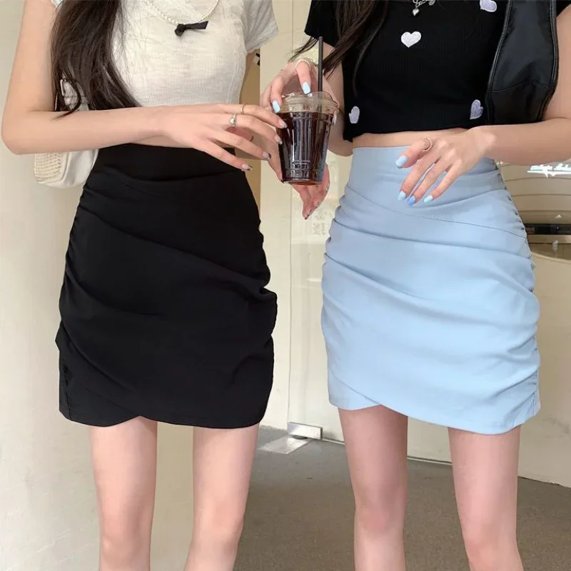 

Mini Skirts for Women Folds Solid A-line Tender Females Simple Ulzzang Style Fashion Daily Classic Summer All-match Юбка Женская