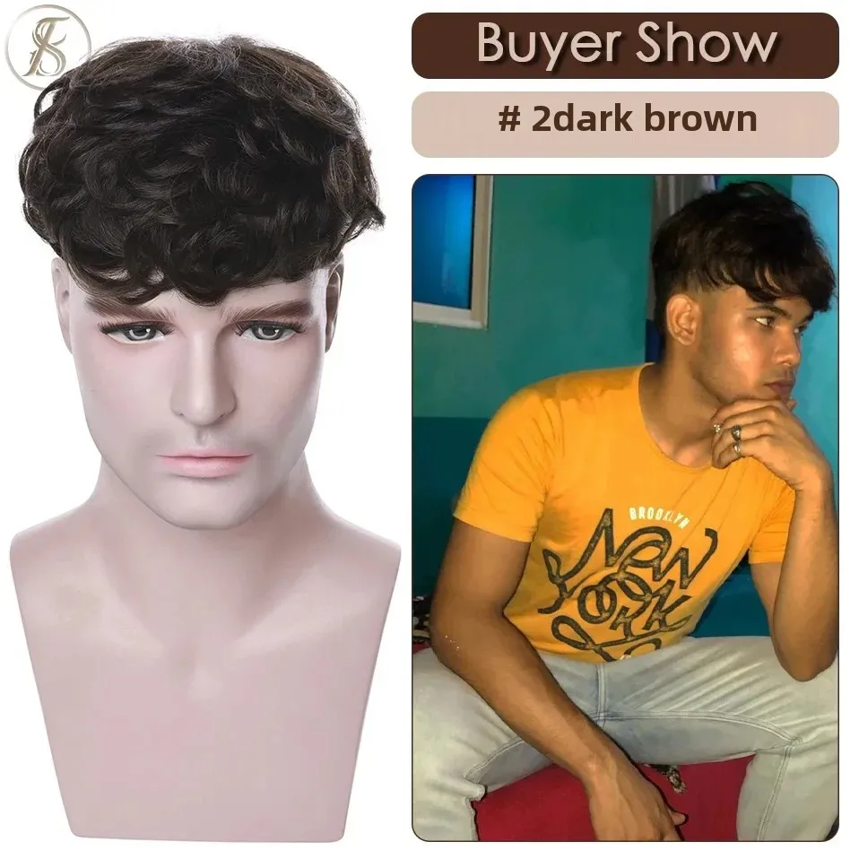 TESS 35g Men Toupee 16x19cm Human Hair Toppers Replacement System Men Capillary Prothesis Male Hair Wig Clip In Hair Extensions - Image 4