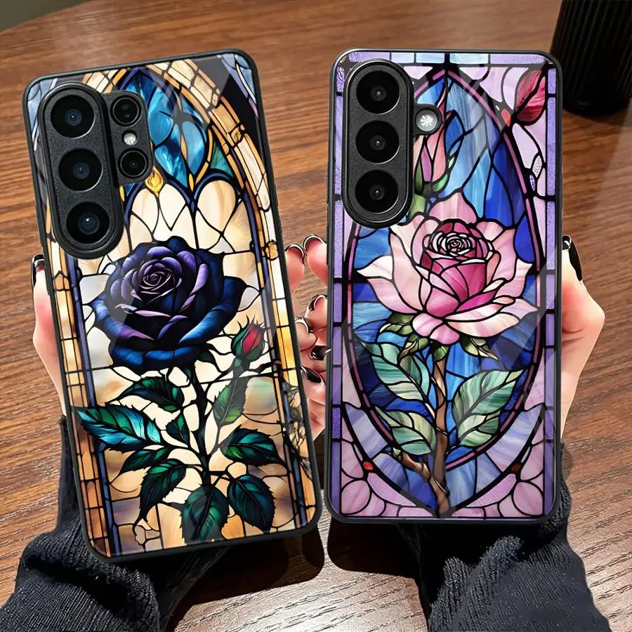 Colorful Window Flowers Glass Phone Cover Case for Samsung Galaxy S26 S21 S24 S22 S8 S10 S9 S20 FE Note 8 9 10 20 S24 Ultra S23