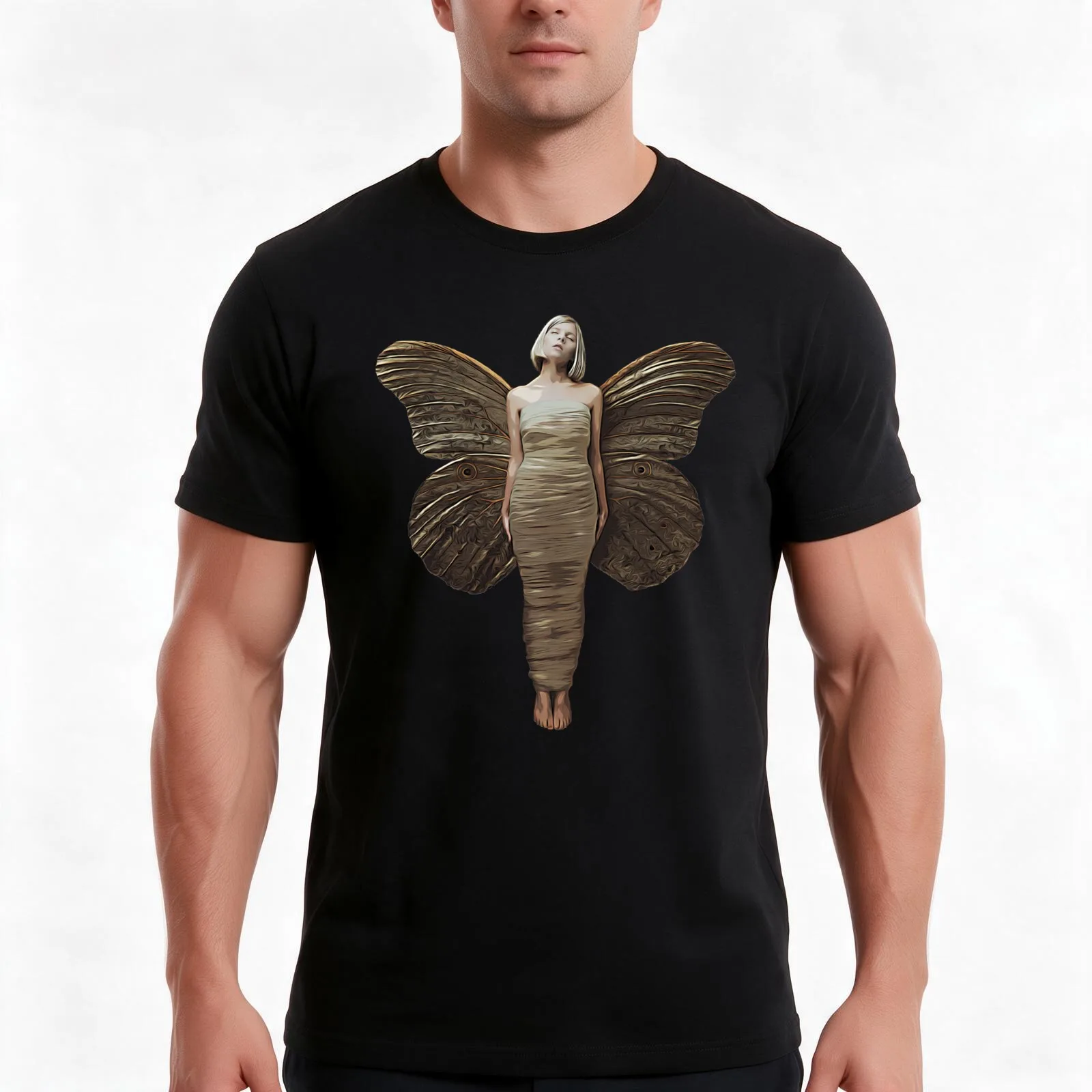 Aurora Moth T-Shirt, Summer Casual Cotton Tee, Oversized Streetwear Tops, Vintage Graphic Print, Loose Fit Short Sleeve