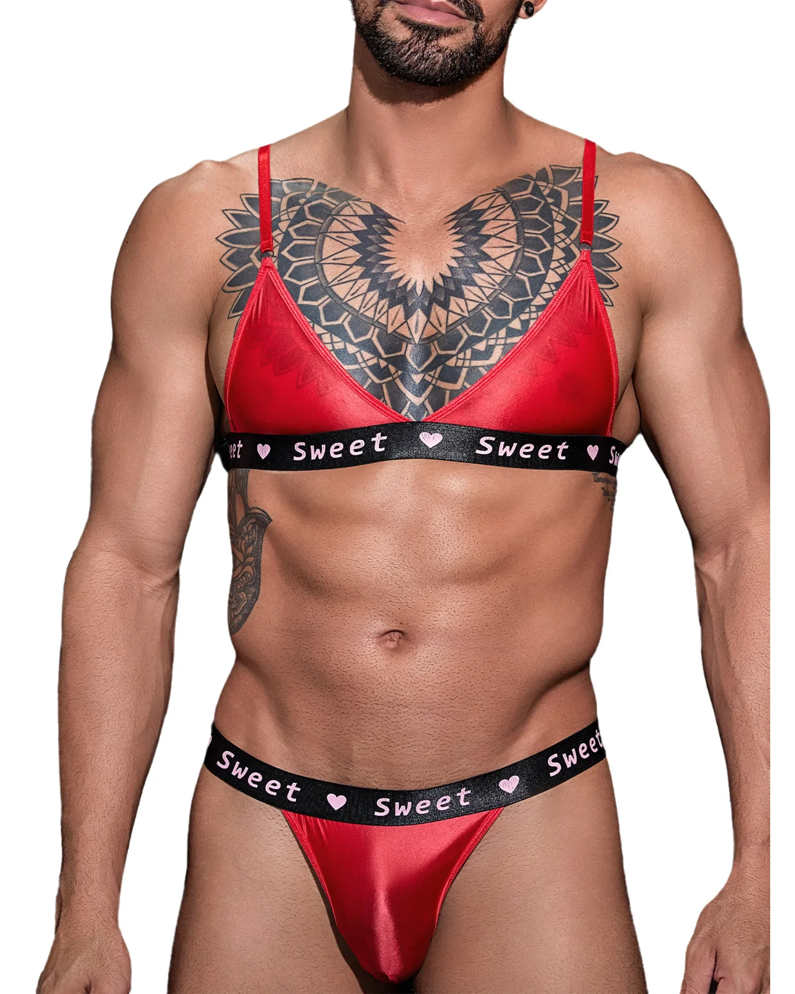 

Sexy Gays Transgender Bra And Briefs Set Men Lingerie Triangle Bra Top with Butt Flaunting T-back Thong Underwear Set