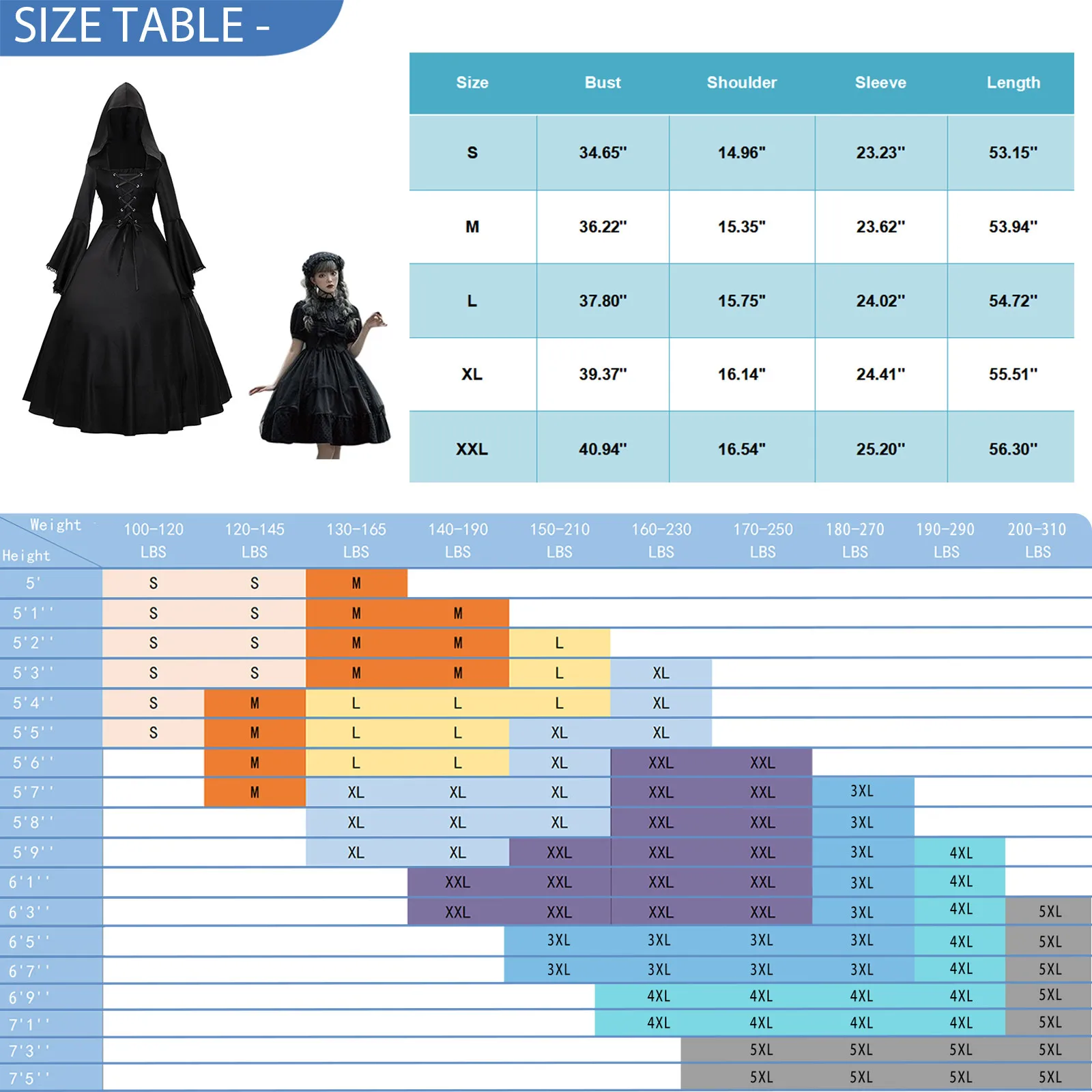Robes gothiques médiévales rétro mode grande balançoire à manches longues à lacets robe à capuche dentelle manches évasées robe Costumes d'halloween