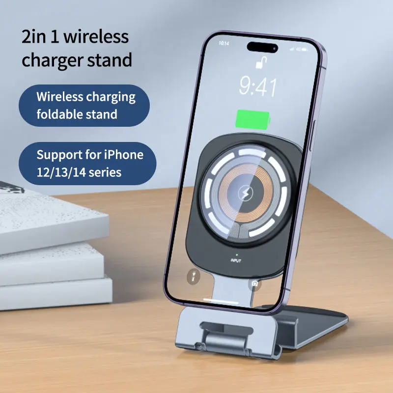 CE/ROHS/UKCA 2-in-1 Magnetic Wireless Charging Stand Foldable Charging Station for iPhone for AirPods