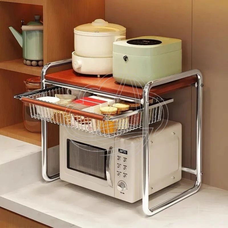 2025 New Multifunctional Kitchen Shelf Microwave Stand Rustic Storage Rack for Seasoning & Snacks