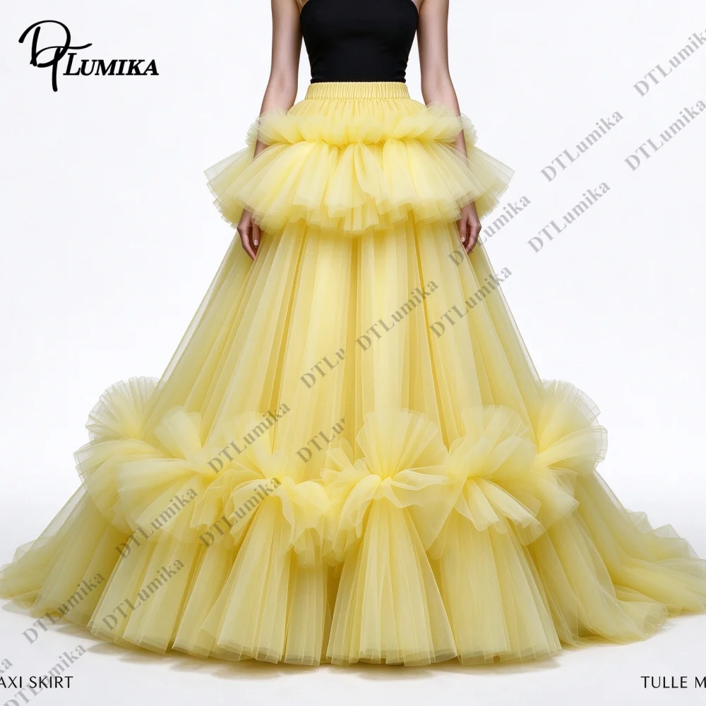 Tiered 3D Floral Tulle Skirt Elastic High Waist A Line Long Puffy Tutu Maxi Skirt Custom Color Size Women Formal Separate Bottom