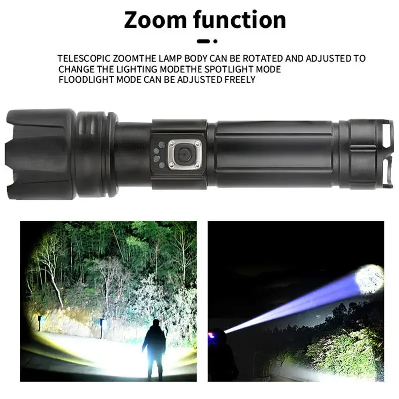 High Bright LED Tactical Flashlight Zoomable Torch 5 Lighting Modes Laser Wick Outdoor Waterproof Camping Adventure Hand Lamps