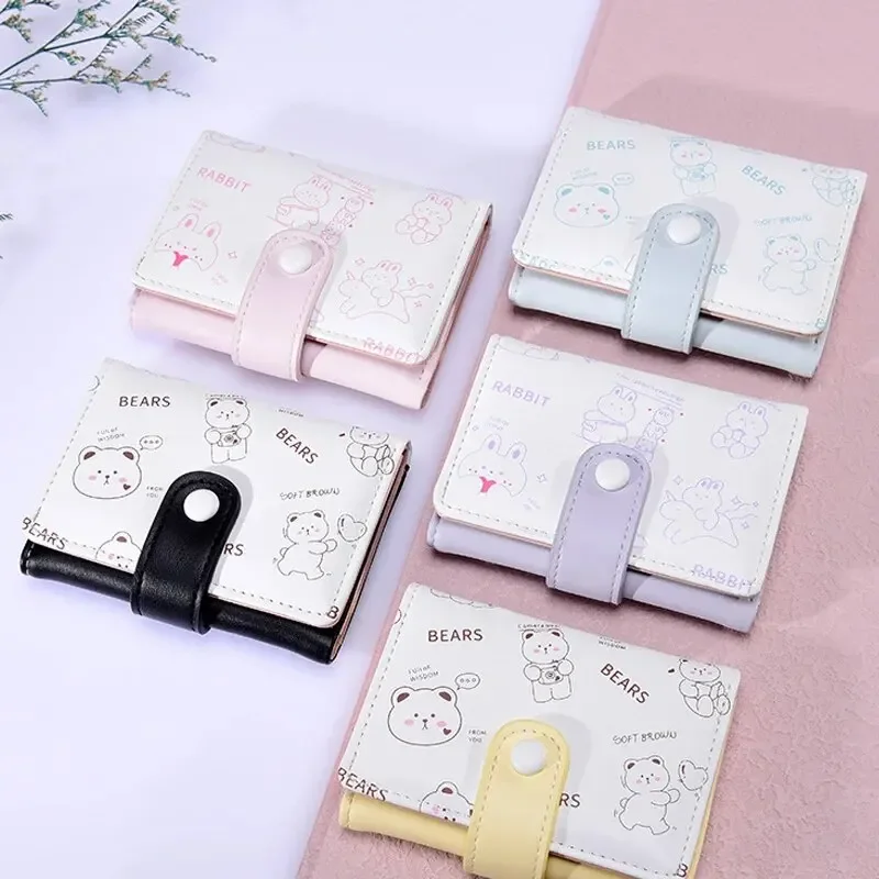 Cute Mini Women Wallet Bear PU Leather Credit Card Holder Wallets Money Bag Female Girl Coin Pouch Tri-fold Cartoon Short Vallet - view 3