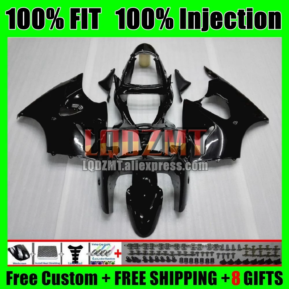 ZX636 Bodys For KAWASAKI NINJA ZX 6R 636 6 R 2000 2001 2002 43No.1 600CC ZX-6R Gloss black ZX600 ZX-636 ZX6R 00 01 02 Fairing