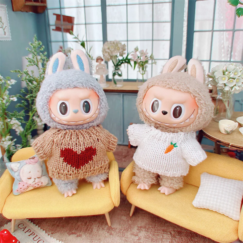 Para Labubu Ropa Outfit Chaqueta de suéter Kawaii y lindo sombrero de lana Accesorios Labubu
