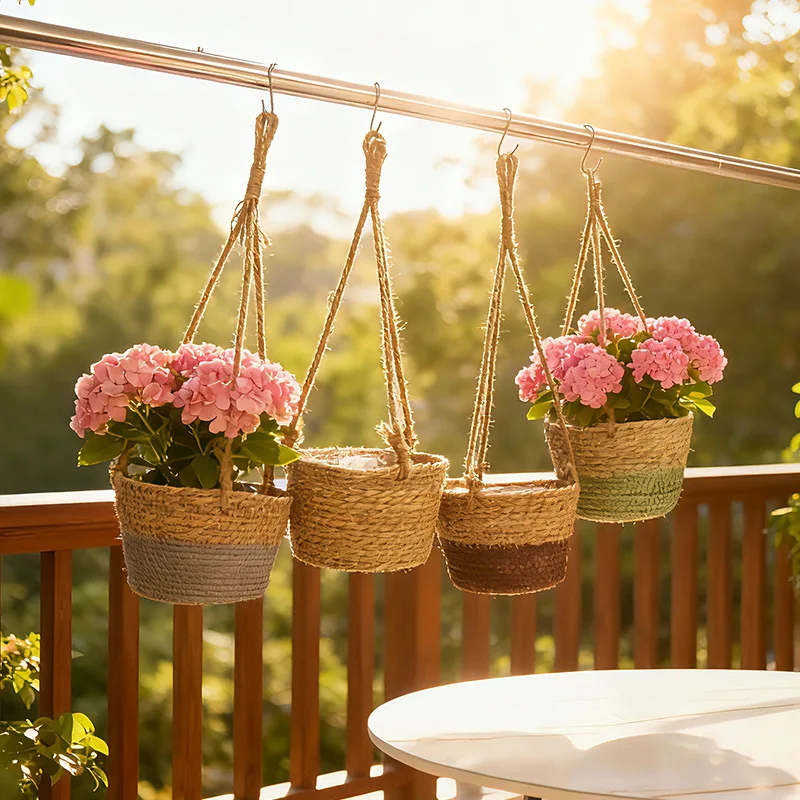 

1 шт., соломенный тканый цветочный горшок, подвесная корзина ручной работы, креативная домашняя подвесная корзина для балкона и сада для украшения растений