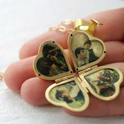 Diy Hand-made Jewelry Accessories Retro Three-dimensional Heart-like Four-leaf Clover Multilayer Photo Box Photo Frame Pendant