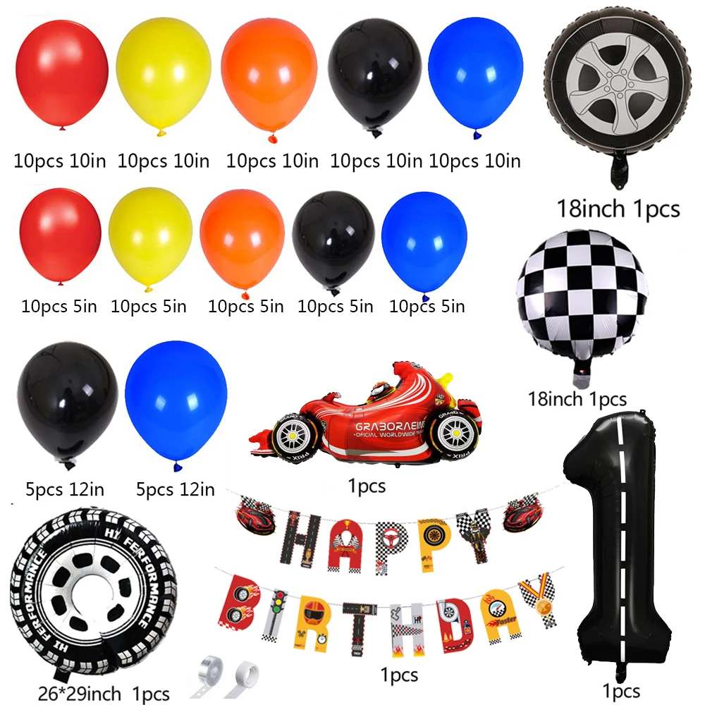 مجموعة قوس بالونات السباق الكل في واحد، تأتي مع علم سحب وأرقام لتزيين حفلات أعياد الميلاد