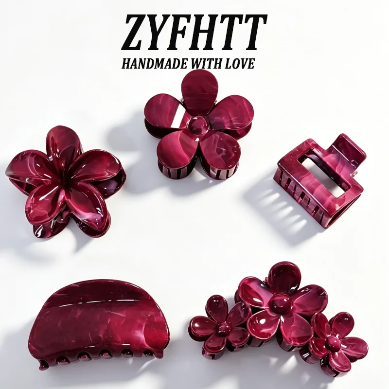 1/5 Stück ZYFHTT Retro Weinrote Blumen Große Haarklammer für Frauen Eleganter Alltags-Haarschmuck Modische Mädchen-Haarspange