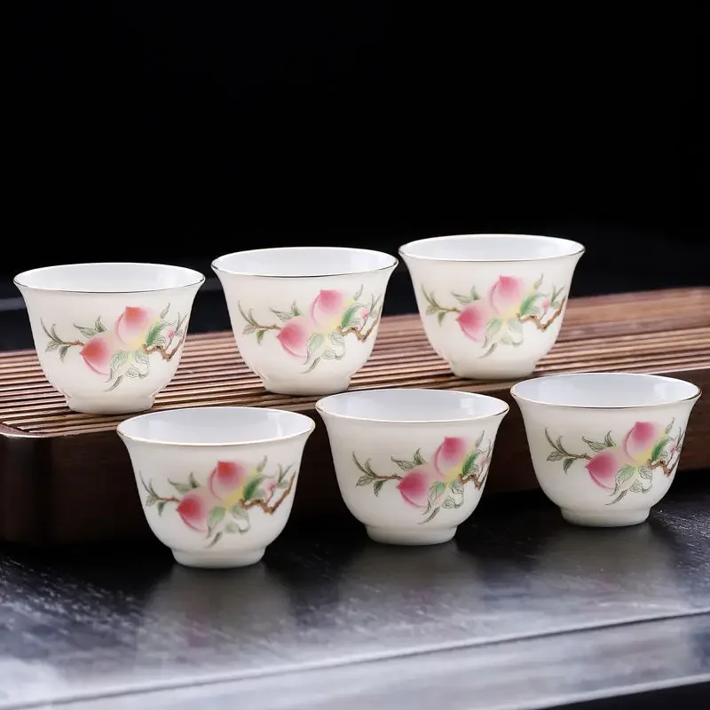 Jade Porcelain Ceramic Teacups, Kung Fu Tea Set, Luxury, Good Looking, Serving Tea Cups for Guests, 6 Pieces