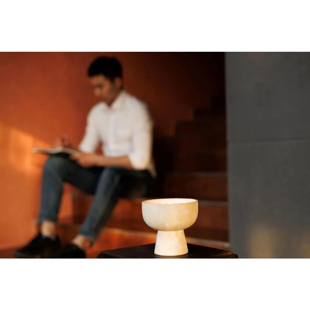 شمعة الصويا الفاخرة المصنوعة يدويًا مع الزيوت العطرية للأوكالبتوس والليمون، 5 فتائل، فتيل قطني، حاوية سيراميك، بيني للعلاج العطري