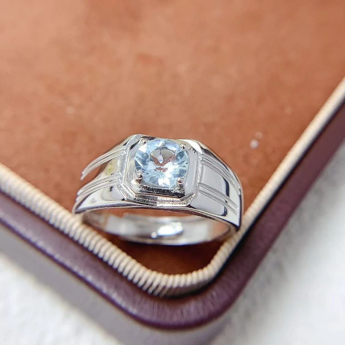 

Серебряное кольцо 925 пробы для мужчин, кольцо с натуральным аквамарином и сертификатом, 6 мм, 0,8 карата, настоящие мужские украшения с аквамарином