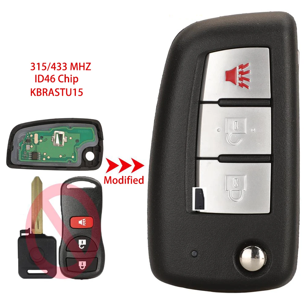 Jingyuqin New Modified Remote Car Key 315/433MHZ ID46 KBRASTU15 For Nissan Pulsar Frontier X-trail Teana Sunny Murano Tiiida