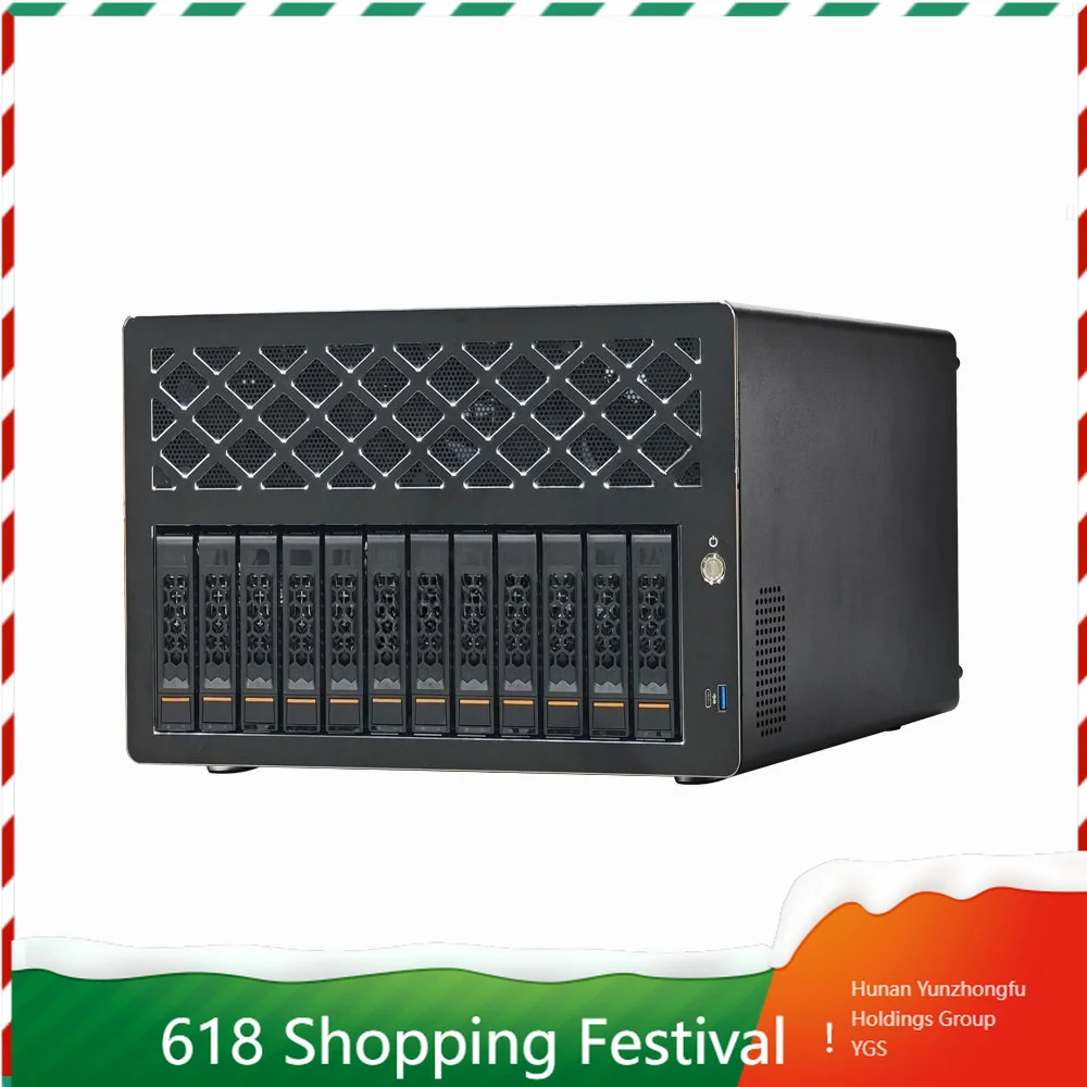 Compact 12 Bay NAS Enclosure With Hot Swap Tray Compatible ATX Half Height PCIE Small 1U PSU For Private Cloud Storage