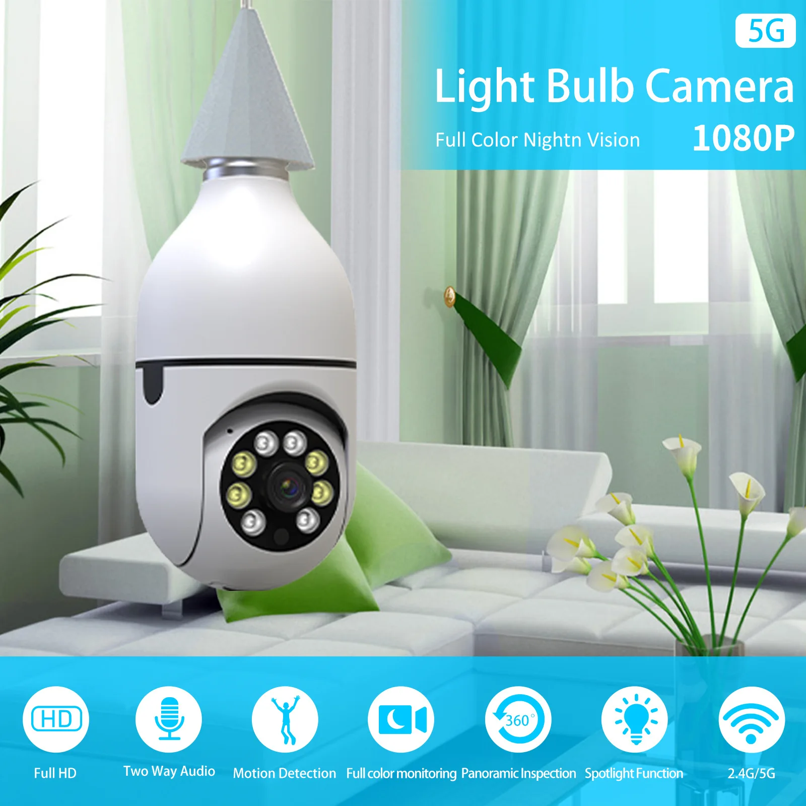 2.4G E27 Light Bulb Wifi Camera Night Version Security Protection 360° HD IP Camara Vigilancia IR Smart Home Cctv PIX-LINK image 2