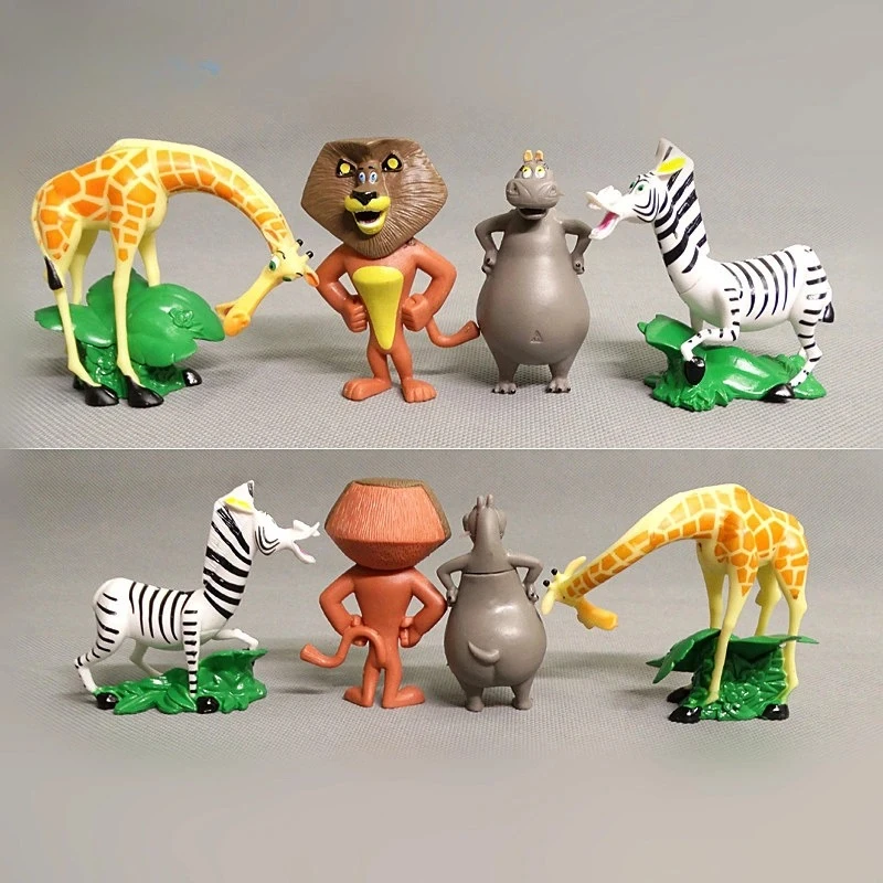 

4pcs Anime Cartoon Madagascar Animal Lion Zebra Giraffe Collection Figures Cosplay PVC Model Dolls Kids Toys Birthday Gifts