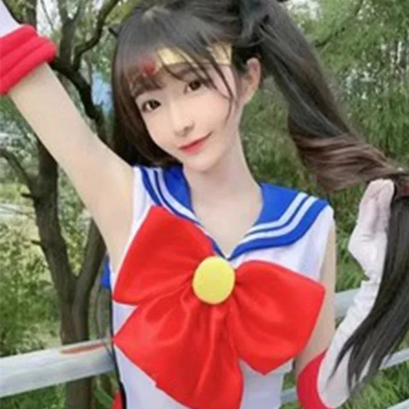 애니메이션 코스프레 애니메이션 의상 츠키노 우사기 유니폼 드레스 의상 코스프레 노란색 가발 할로윈