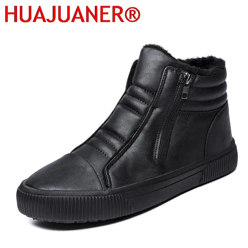 

Winter Men Snow Boots Flock Leather Warm Plush Ankle Booties Male Non-Slip Outdoor Casual Couple Cotton Botas Footwear Plus Size