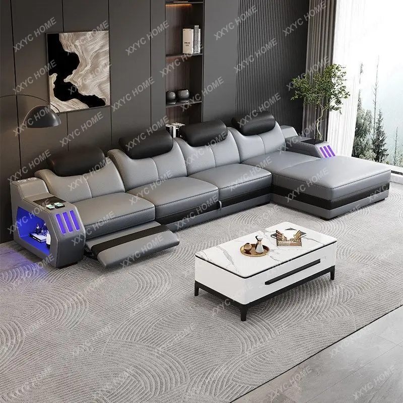 Electric leather sofa first layer cowhide simple sofa bed dual-purpose telescopic multi-functional sofa