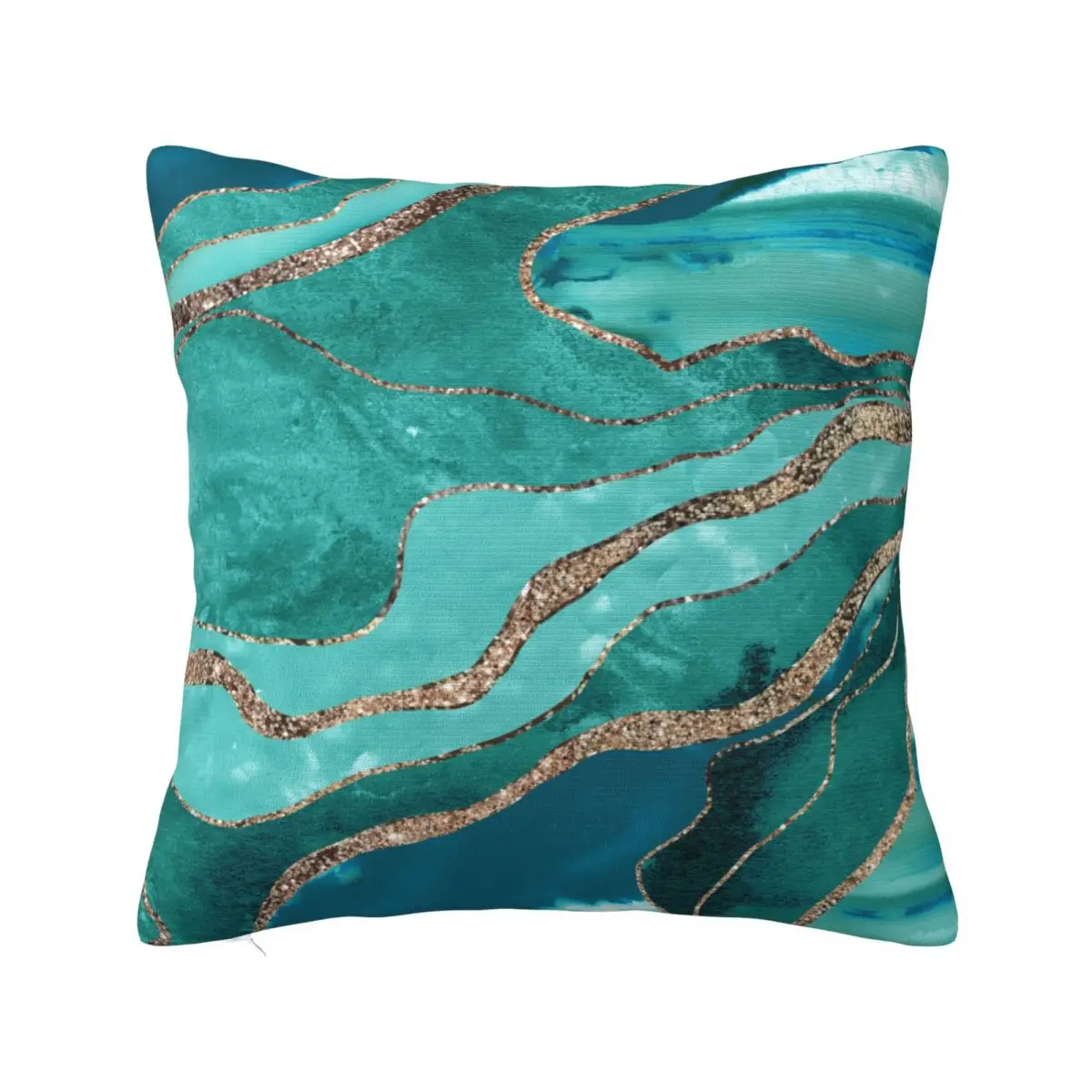 Turquoise Teal Marble Agate Gold Glitter Glam Pillowcase Soft Cushion Cover Decoration Throw Pillow Case Cover Home Square