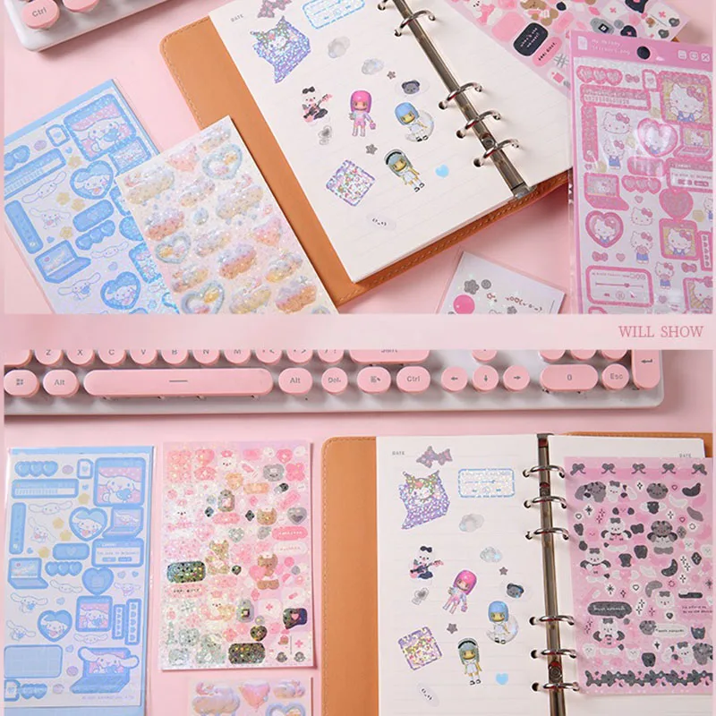 Glitter Stickers Scrapbooking Korean Deco Sticker Small Kawaii Rod Drop Stickers Journaling TTZ01