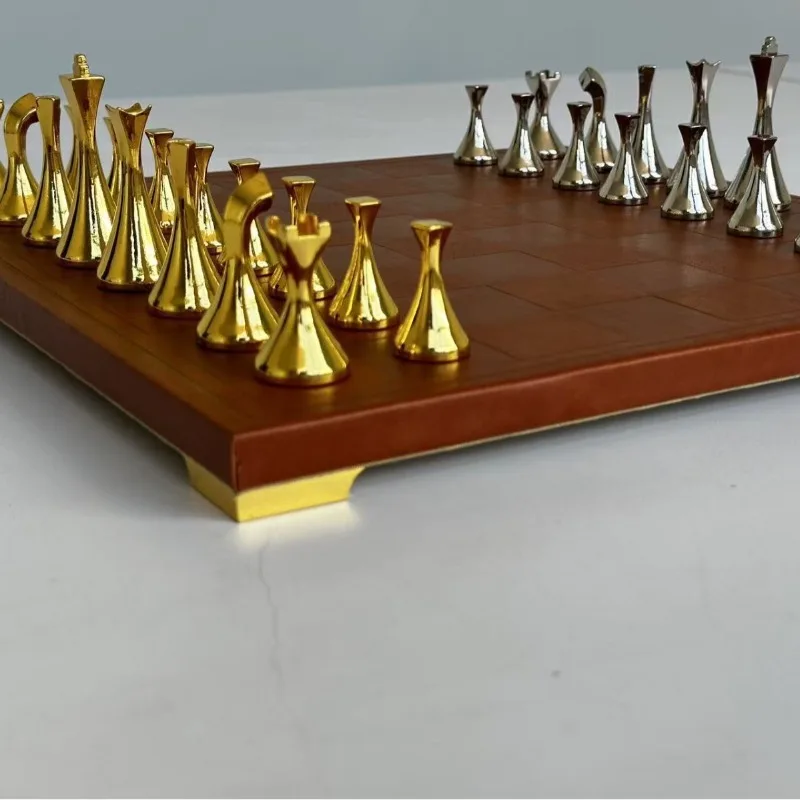 

Modern chess, small cortical board, modern abstract alloy chess pieces
