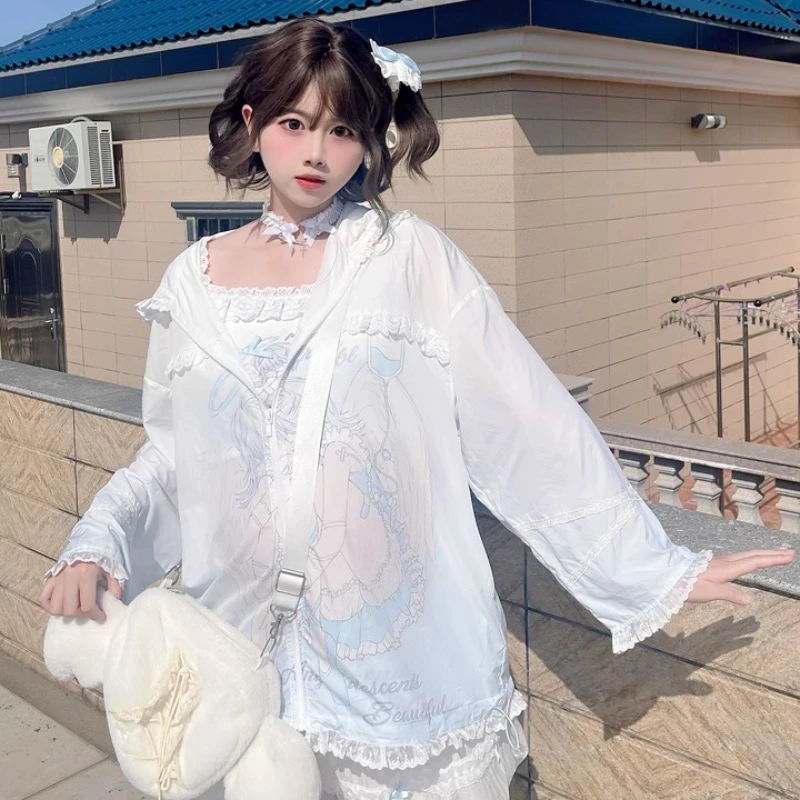 Summer Fresh Women's Sunscreen Clothing Cartoon Animation Sweet Cute Camisole Loose Versatile Thin Air Conditioning Suit Ladies