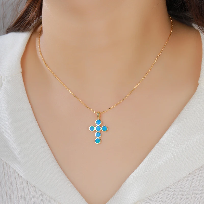 XYOP Round Cross Grand Benefits Stylish Everyday Good With A 925 Silver Opal Pendant