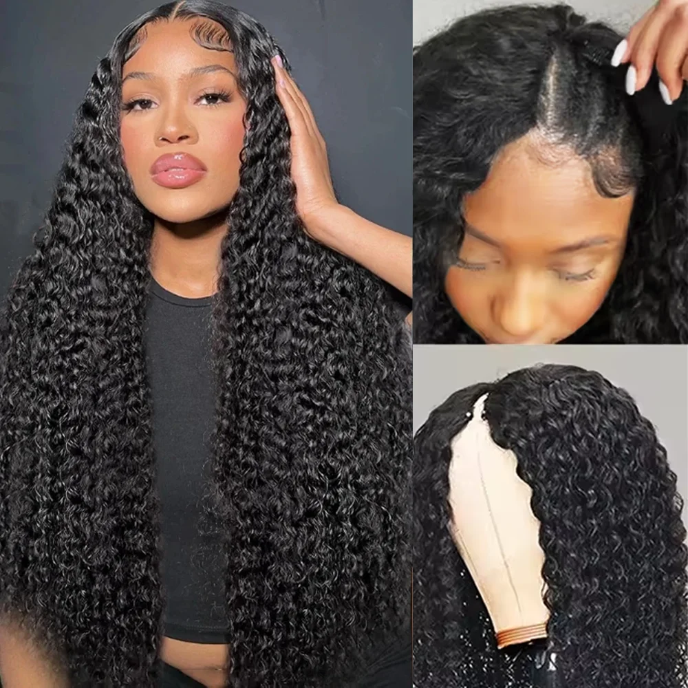 

200 Density Curly V Part Wig Raw Brazilian Human Hair V Shap Wigs for Women Deep Wave Hair Wigs For Women Beginner Friendly