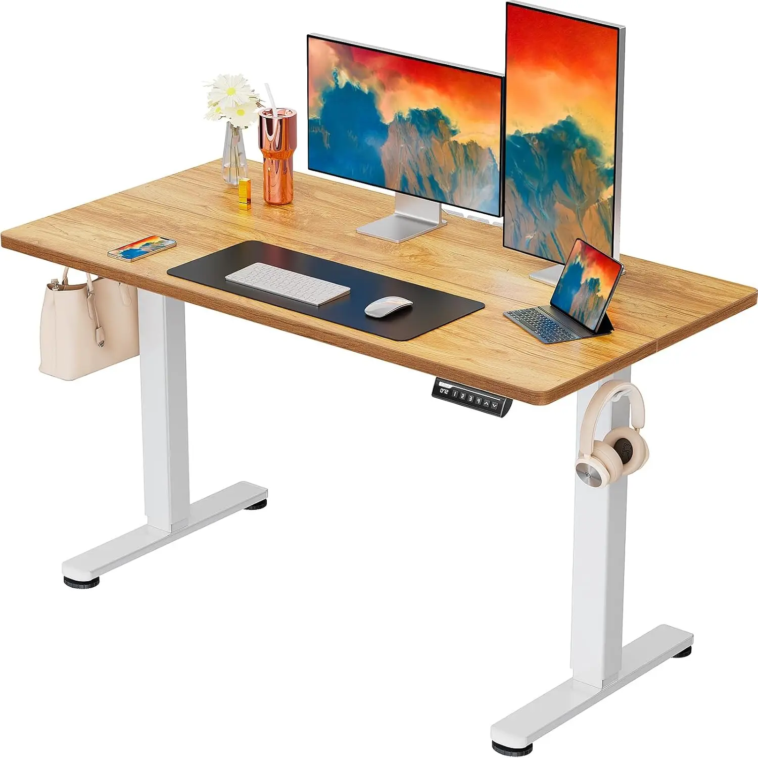 Height adjustable electric upright desk, 48 x 24 inch sitting upright desk, memory computer home office desk