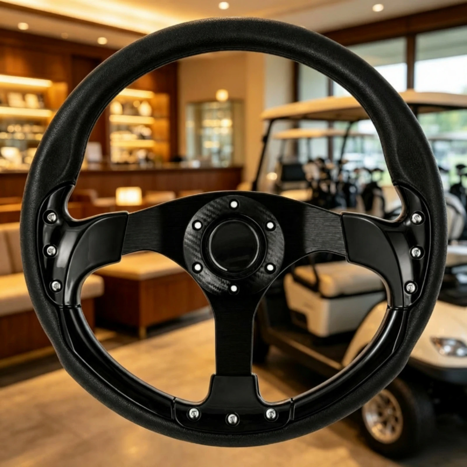 Golf Cart Steering Wheel Three-Spoke Cart Steering Wheel Sporty Brushed-Metal Look