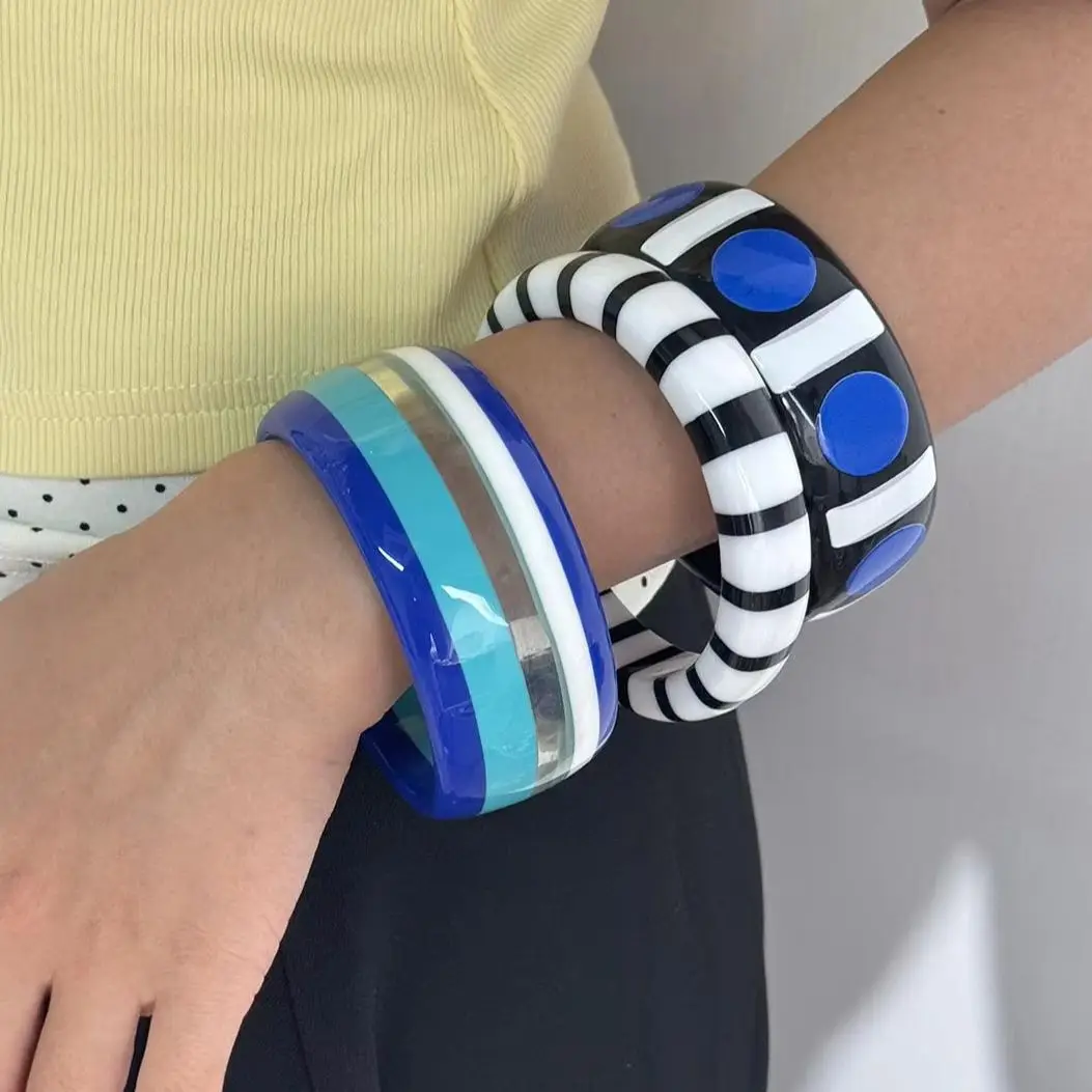 3Pcs/set Black Line Pop Art Blue Dot Summer Resin Bracelet for Women Vintage Jewelry HUANZHI 2026 NEW