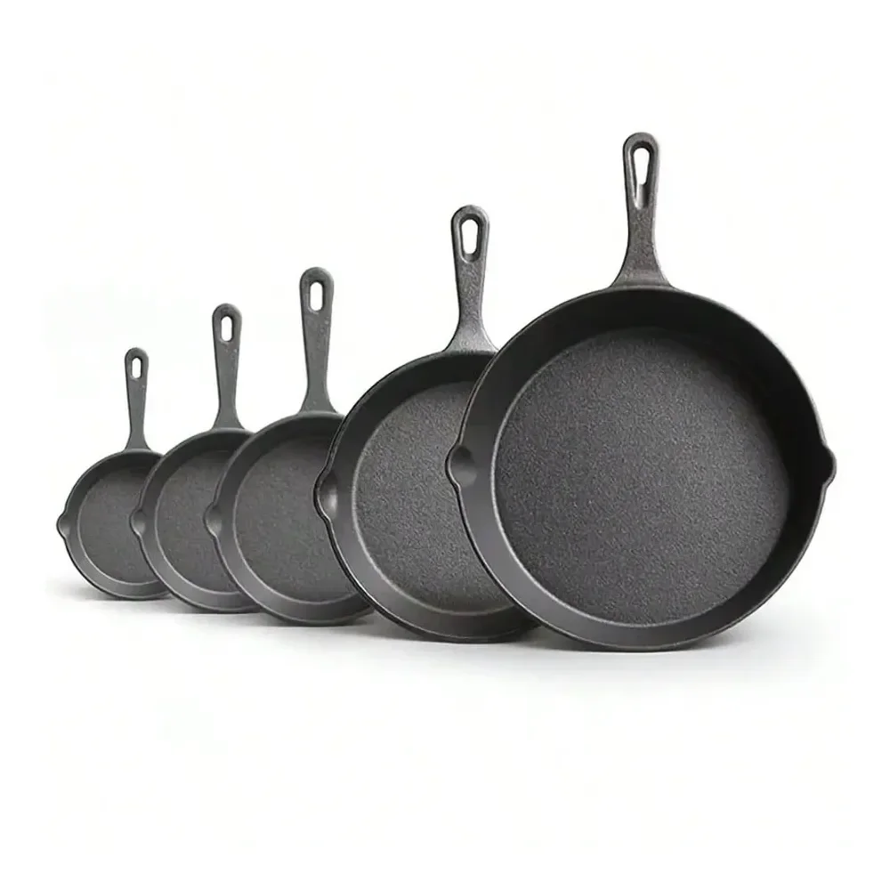 

1PC 5Piece Professional Cast Iron Set 12 10 8 6 Grill Pan PreSeasoned Black ,Even Heat Distribution , Induction Stove Compatibl