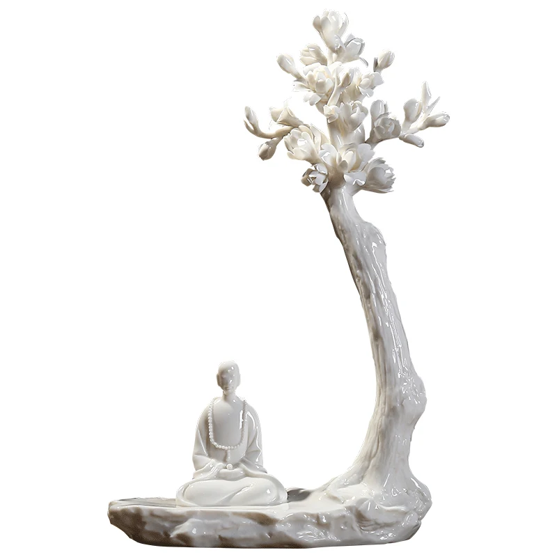 Decoration One Flower One World White Porcelain Art Ceramic Crafts Zen Study Living Room Office Desktop Decoration Chinese Style