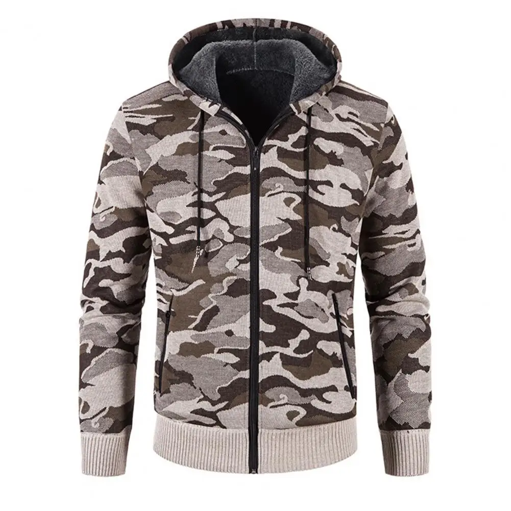 Man Coat Long Sleeve Elastic Hem Cardigan Zipper Men Jacket Elastic Cuff Quick Drying All Match Camouflage Thick Jacket