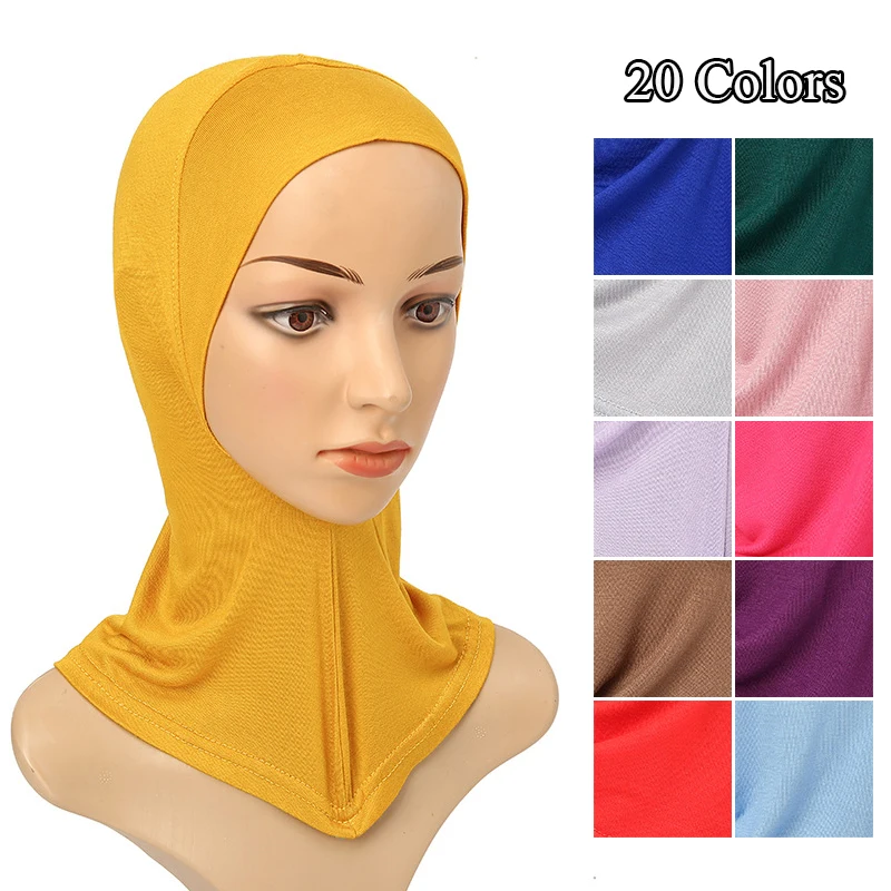 Women Muslim Underscarf Head Cover Modal Cotton Bottoming Cap Solid Elastic Skin-friendly Turban Bonnet Cap Hijab Scarf Hat